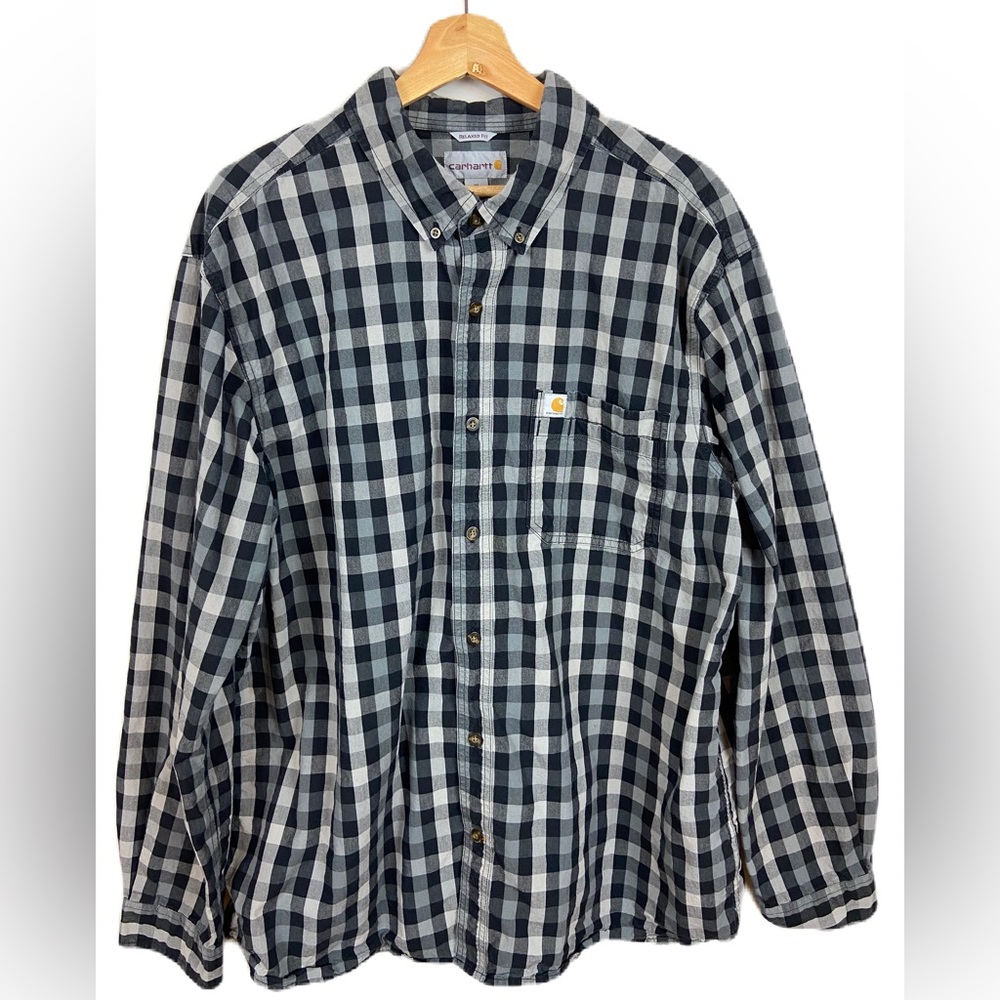 Carhartt Men’s XL Black and Grey Checked Long Sleeve Button Up Shirt